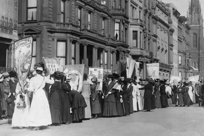 A crowd of women representing the various professions on a Women's Suffrage Movement parade through New York City. (Getty)